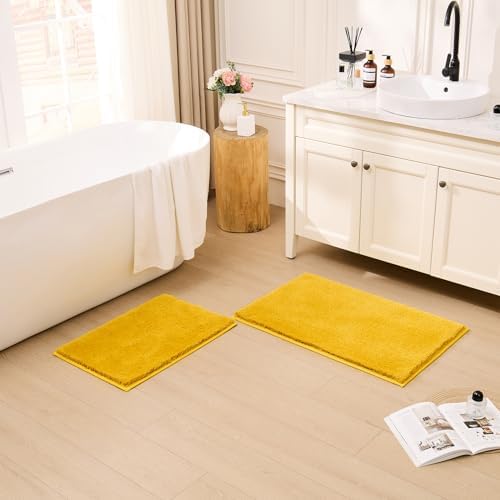 CozeCube Mustard Yellow 36"x24" Shaggy Non Slip Soft Washable Bath Mat - Image 4