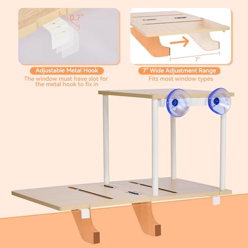 PETSFIT Cat Window Perch, Dual-Level, Suction Cups & Wood Base, Large Cats - Image 5