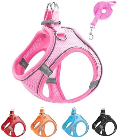 XS Pink Soft Mesh Dog Harness and Leash Set, No Escape Puppy Harnesses by Unknown
