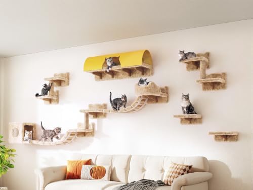 Cat Wall Furniture, 16 in 1 Cat Shelves w/Tunnel & Bridge by Homiflex