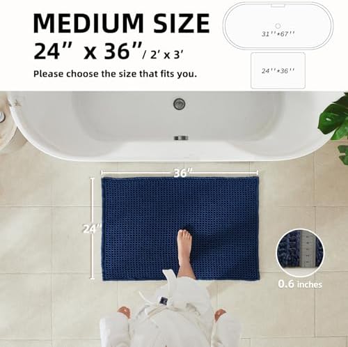 TYUU Waffle Bath Mat, Boho Bathroom Rugs Non Slip, 36x24 Navy Blue - Image 2
