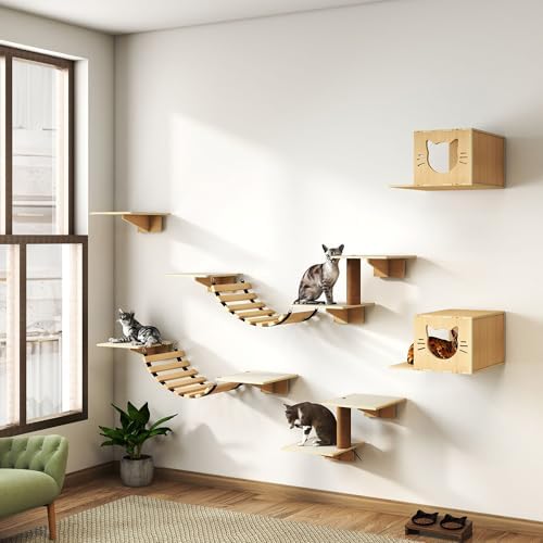 NYEEKOY Cat Wall Shelves, Wood 8-in-1 Cat Wall Furniture Set, Large Cat Shelves - Image 6
