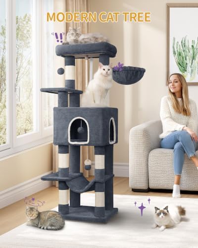 Hzuaneri Cat Tree, 149 cm High, Cat Play Tower, Scratching Post - Image 2