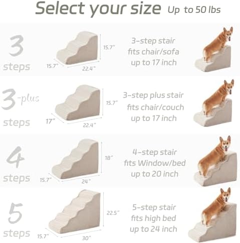 Laojin Balhen Dog Stairs for Small Dogs & Cats 22.5" H, High Density Foam Dog - Image 5