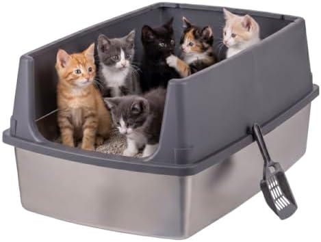 IRIS USA XXL Stainless Steel Litter Box Enclosed High Sided by IRISUSA
