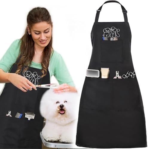 Dog Grooming Apron with 4 Pockets, Grooming Apron by Noverlife
