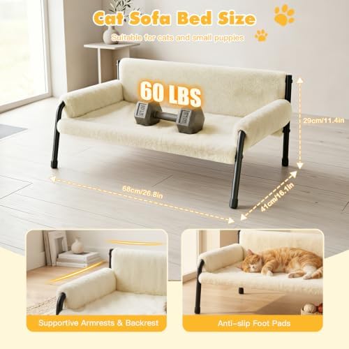 Pawaboo Elevated Cat Couch Bed for Indoor Cats, Sturdy Metal Frame Cat Sofa - Image 4