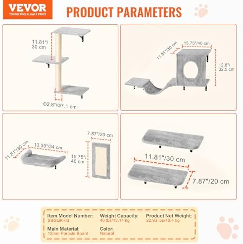 VEVOR Wall Mounted Cat Shelves, Cat Wall Shelves and Perches - Image 7