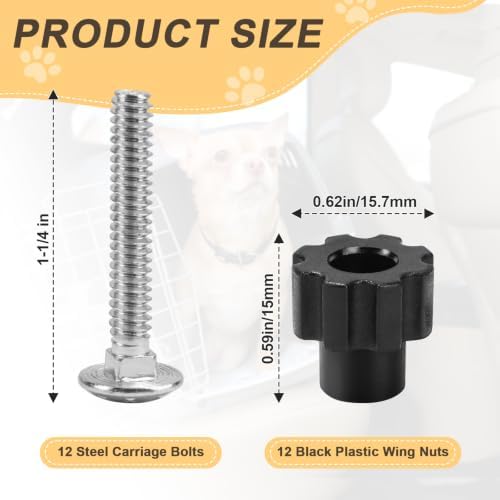 12 Pack 1-1/4" Pet Kennel Carrier Metal Bolt Fasteners Kit - Image 2