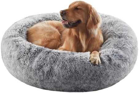 36 inches Faux Fur Fluffy Donut Dog Bed by BedStillLoveStill