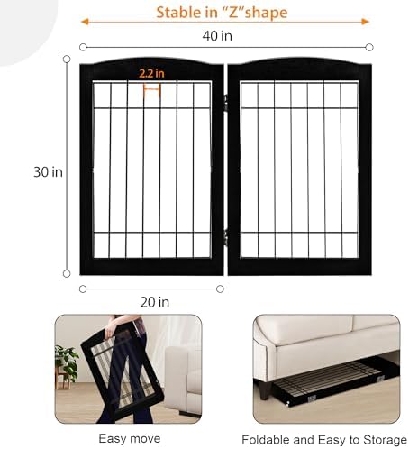 LZRS 2-Panel Freestanding Adjustable Wooden Dog Gate—30” Tall Foldable Pet - Image 4