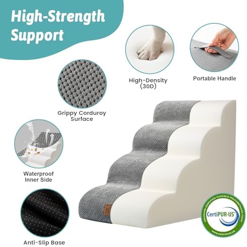 COZY KISS Wide Dog Stairs for Small Dog 19.7" H, 4 Step Pet Ramp for Bed - Image 3