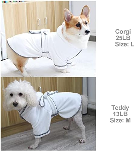 Dog Bathrobe, Microfiber Fast Drying Absorbent Hooded Bath Towel White - Image 4