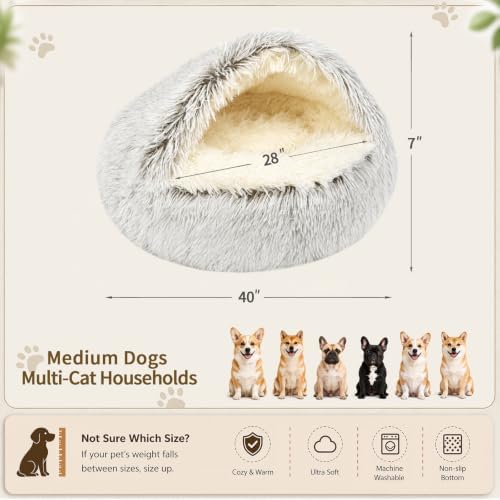 ShinHye Round Plush Fluffy Hooded Cat Bed Cave, Cozy - Image 2