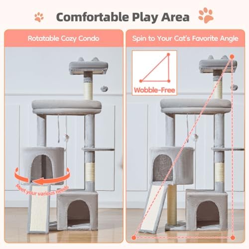 Taoqimiao Sturdy Cat Tree, 55.1In Cat Tower - Image 4
