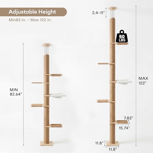 Floor to Ceiling Cat Tree, 5 Tier Adjustable Height Climbing Tower - Image 2