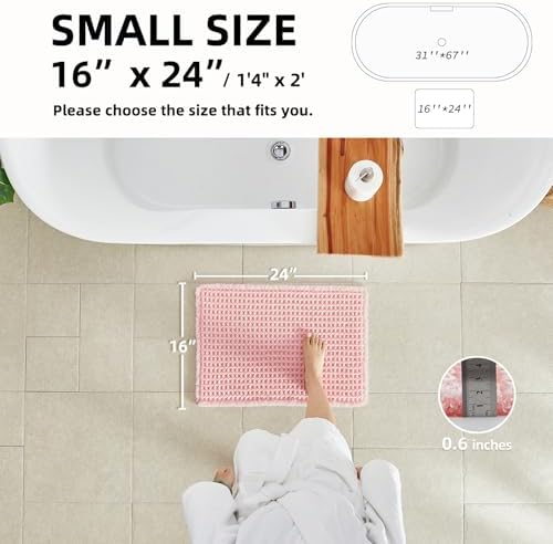 TYUU Waffle Bath Mat, Small Cute Bathroom Rug, 24x16 Light Peachy Pink - Image 2