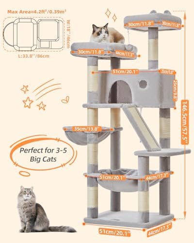 Taoqimiao Sturdy Cat Tree, 58In Cat Tower - Image 3