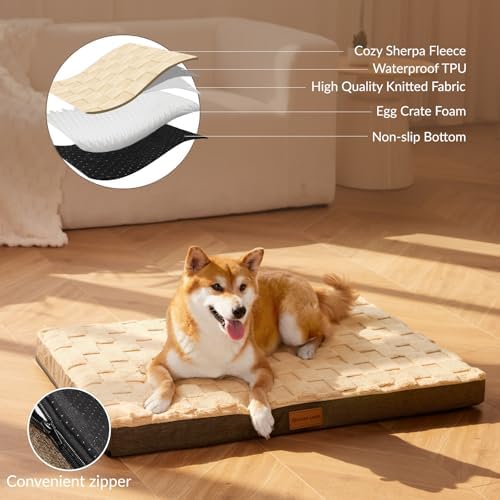 Patas Lague Orthopedic Large Dog Bed Washable Pet Crate Mat 56''X40'' Camel - Image 3