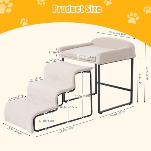 Dog Window Perch with Removable Stairs, Cat Window Seat with Cushioned Platform - Image 3