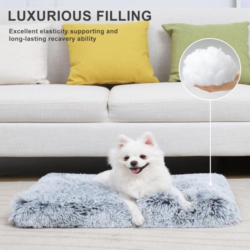 Small Dog Bed Crate Pad 24", Washable Puppy Beds, Plush Pet Mat Grey - Image 4