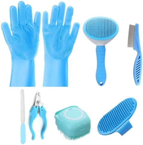8PCS Dog Bath Supplies Set，Dog Washing Gloves，Shampoo Brush, Bath Supplies by KEEPLKVOC