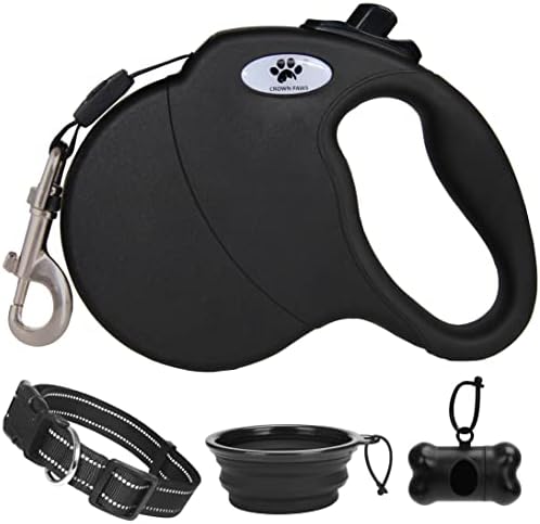16 ft Retractable Dog Leash for Large Dogs up to 110 lbs, Tangle-Free Nylon Tape by CROWN+PAWS