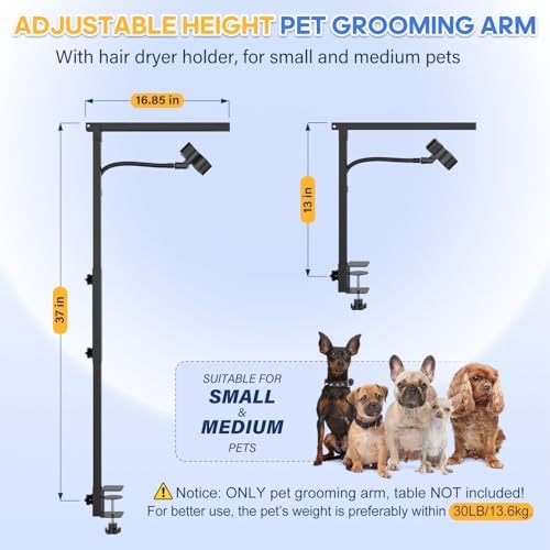 Dog Grooming Arm with Hair Dryer Stand, Adjustable 37'' Dog Grooming Table Arm - Image 3