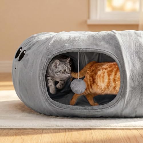 Cat Tunnel Bed for Indoor Cats, Peekaboo Cat Cave Bed - Image 2
