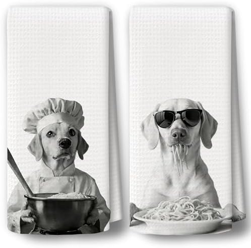 Dog Kitchen Towels Decor Set of 2 by BCUANGD