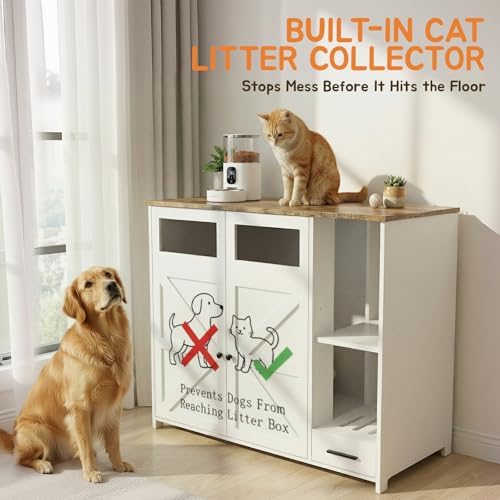 Hidden Cat Litter Box Enclosure Furniture – Large Dog-Proof Litter Box Cabinet - Image 3