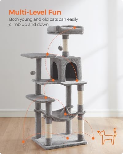 Feandrea Cat Tree, 54.2-Inch Cat Tower, Light Gray - Image 3