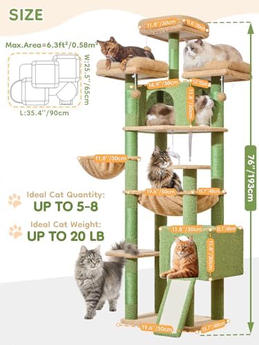 Taoqimiao Tall Cat Tree, 76In XL Cat Tower - Image 2