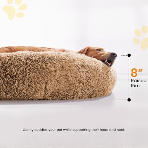 Calming Dog Beds for Large Dogs, Faux Fur Donut Cuddler Dog Bed, Round Fluffy - Image 3