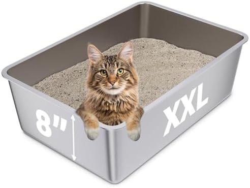 Stainless Steel Litter Box XXL, Metal Litter Boxes 8 inch Deep by Futam
