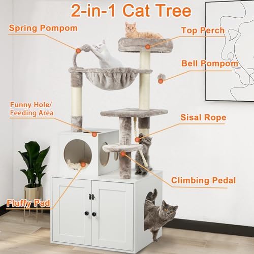 Timberer Cat Tree with Litter Box Enclosure, 2-in-1 Cat Tower - Image 2