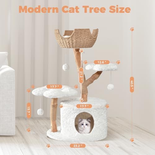 Easyego Modern Cat Tree, 40.5" Aesthetic Wood Cat Tree Tower - Image 6