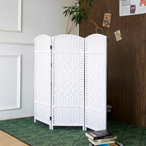 3-Panel Short Room Divider, 3.9 ft Freestanding Partition Wall, Natural White - Image 2