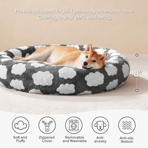 JOEJOY Jacquard Donut Round Dog Beds Medium Sized Dog, Removable Washable Cover - Image 2