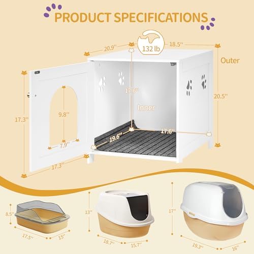 Hzuaneri Cat Litter Box Enclosure, 21 inches Hidden Litter Box Furniture - Image 5