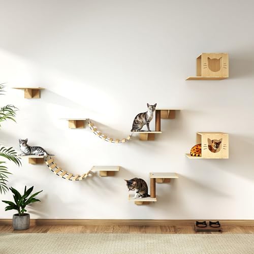 NYEEKOY Cat Wall Shelves, Wood 8-in-1 Cat Wall Furniture Set, Large Cat Shelves - Image 5