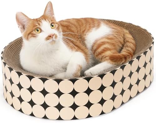 FUKUMARU Cardboard Cat Scratcher Bed, 2-in-1 Oval Cat Scratch Pad by FUKUMARU