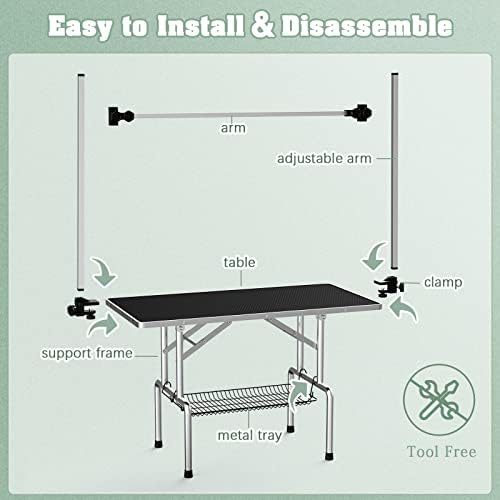 Lyromix 36'' Stainless Steel Pet Dog Grooming Table, Arm/Noose/Tray - Image 2