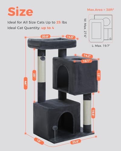 XL Cat Tree 44" Cat Tower for Large Cats 20 lbs, 2 Spacious Caves - Image 6