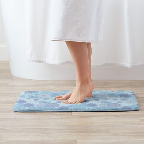 Blue Floral Bath Mat Non-Slip Soft Microfiber Bathroom Rugs Washable Bathmat - Image 2