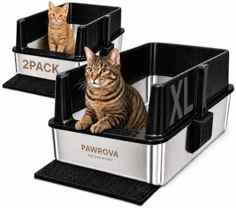 304 Stainless Steel Litter Box 2 Pack, XL Open Top by Pawrova-US