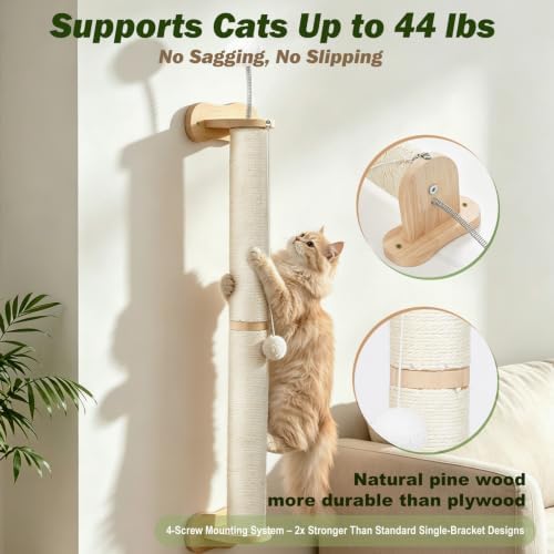 EMUST Wall Mounted Cat Scratcher 33", Sisal Kitten Scratching Post Sturdy - Image 3
