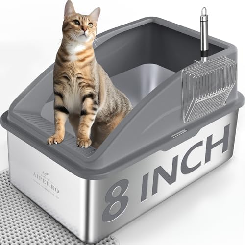 AIPERRO Stainless Steel Litter Box | XXL Deepened 8" Design Metal Cat Box by AIPERRO
