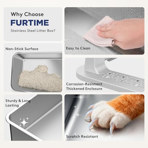 FURTIME 2 Pack Stainless Steel Cat Litter Box - Image 4