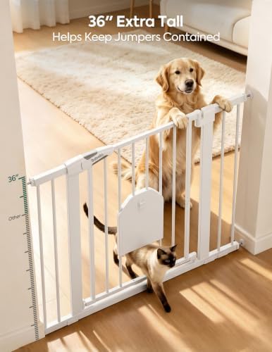 Babelio 36" Tall Dog Gate with Adjustable Cat Door, CatPrivilege I - Image 3